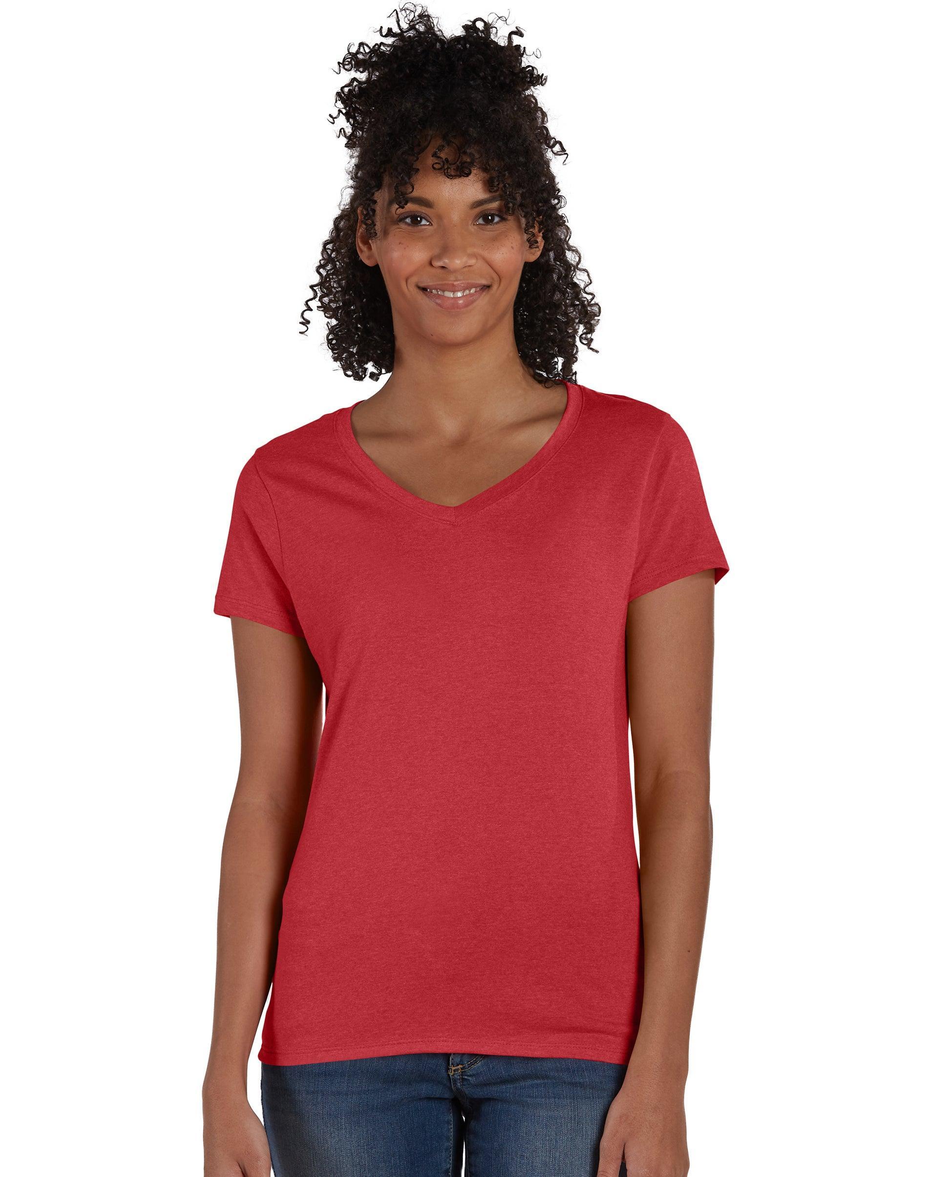 Hanes Perfect-T Womens Tri-Blend V-Neck T-Shirt Deep Red Heather S Product Image