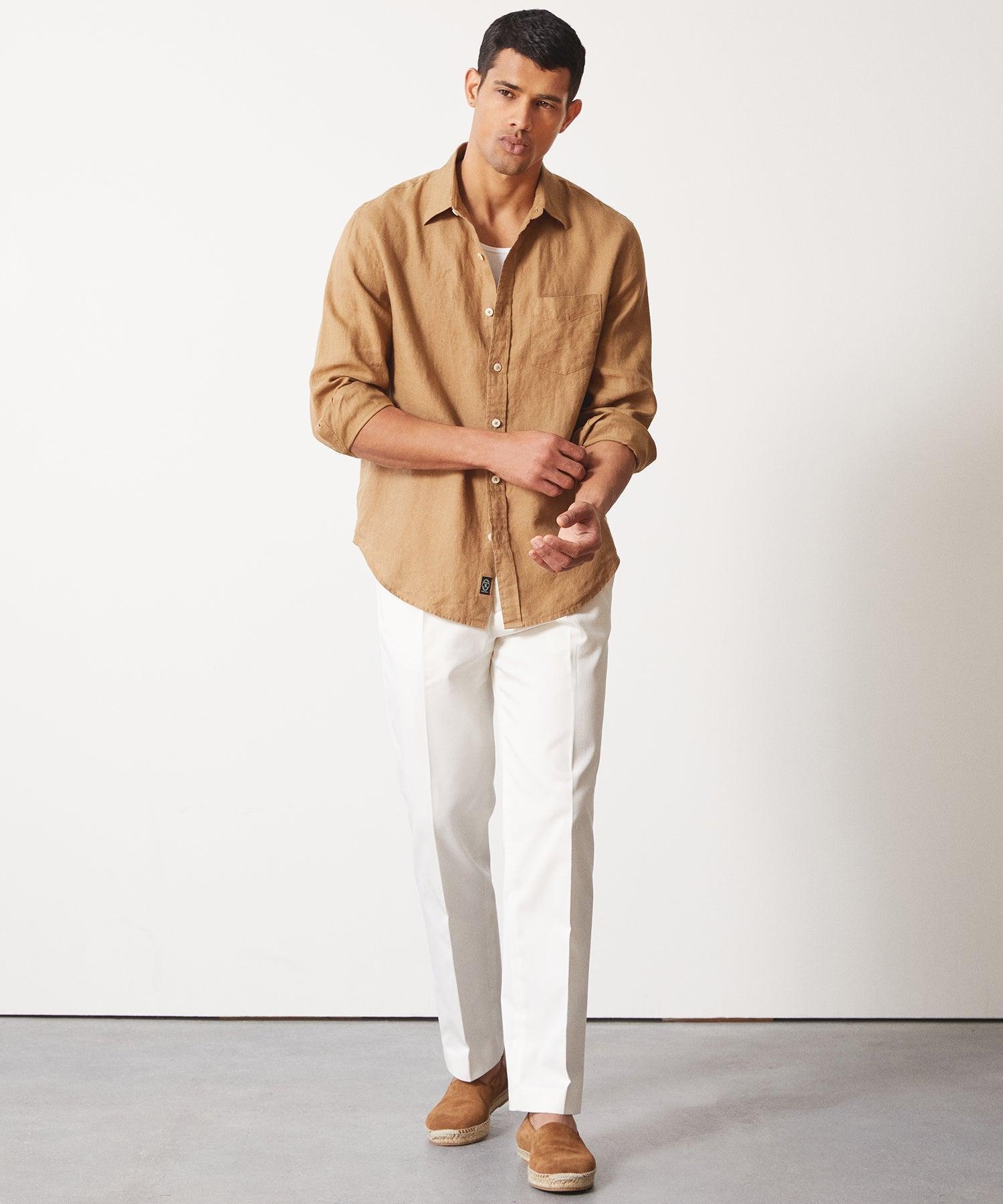 Slim Fit Sea Soft Irish Linen Shirt in Vintage Brown Product Image