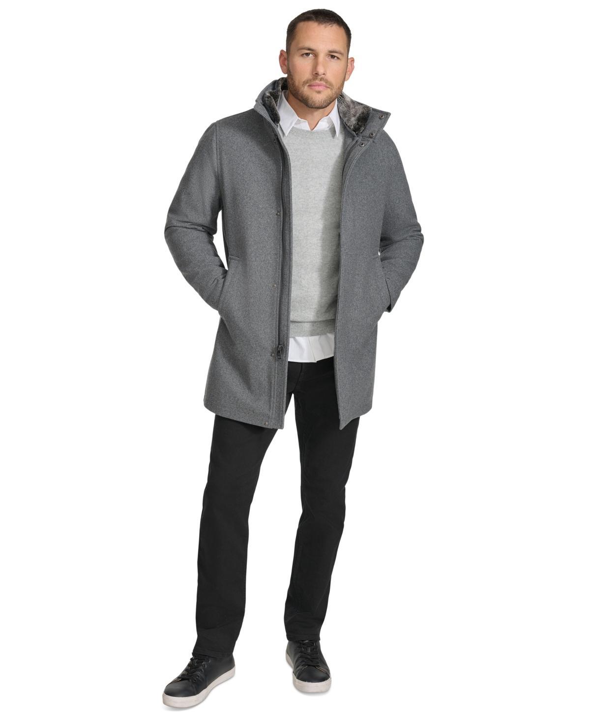 Calvin Klein Mens Urban Walker Coat with Detachable Faux Rabbit Fur at Interior Collar Product Image