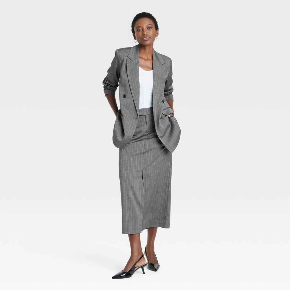 Women's Double Breasted Blazer - A New Day™ Gray Pinstripe S Product Image