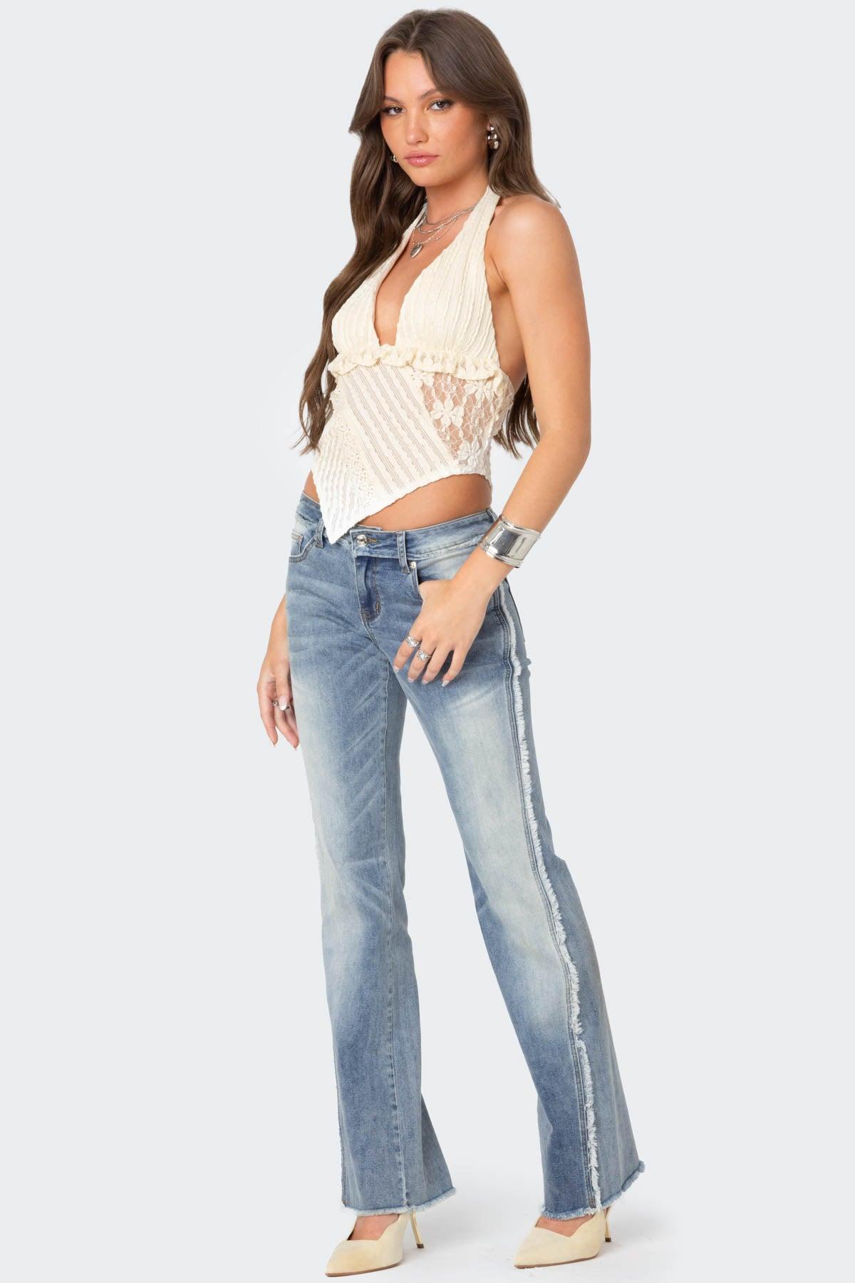 Frayed Seam Washed Flare Jeans Product Image