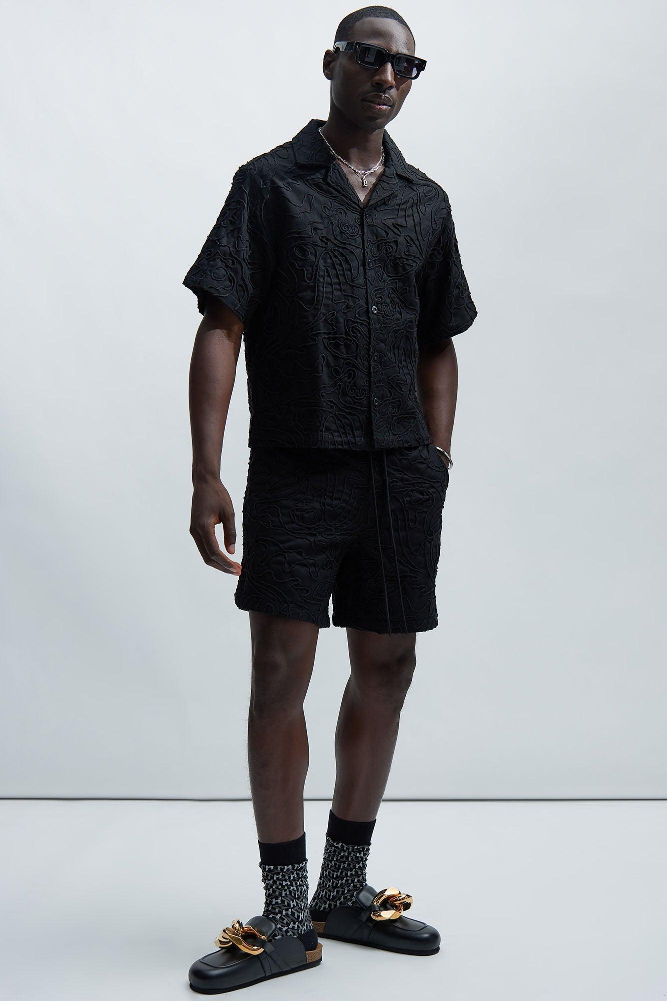 Swirl Jacquard Linen Shirt - Black Product Image