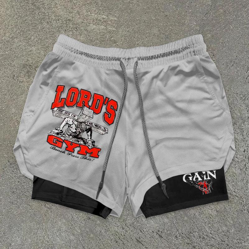 Lord's Gym Print Double Layer Drawstring Gym Shorts Product Image