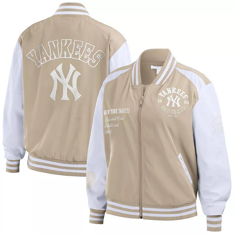 Womens WEAR by Erin Andrews Tan New York Yankees Tonal Full-Zip Bomber Jacket Product Image