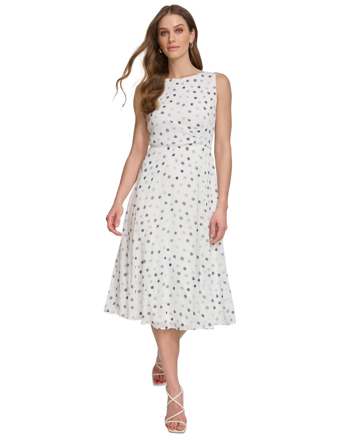 Dkny Womens Dot-Print Sleeveless Midi Dress - Silver Product Image