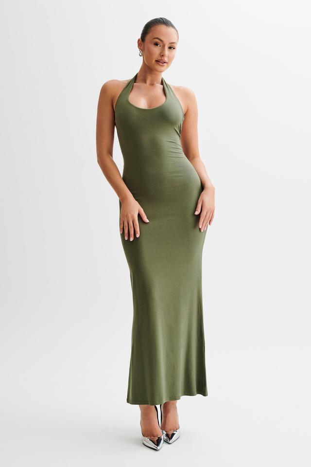 Jessica Modal Halter Maxi Dress - Military Olive Product Image