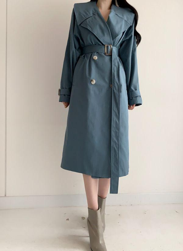 Plain Double-Breasted Trench Coat Product Image