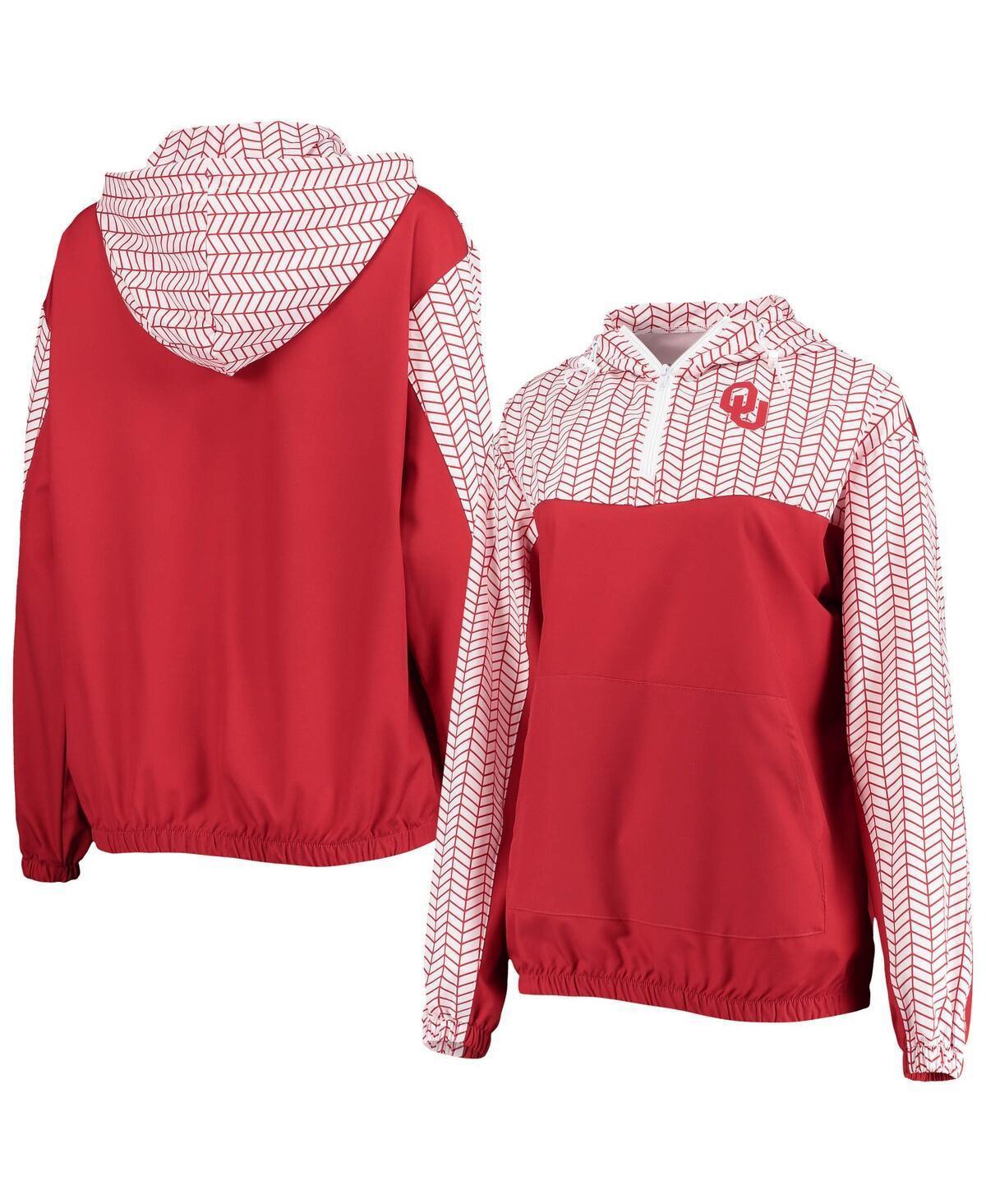 Womens ZooZatz Crimson Oklahoma Sooners Chevron Swishy Quarter-Zip Hoodie Jacket Product Image