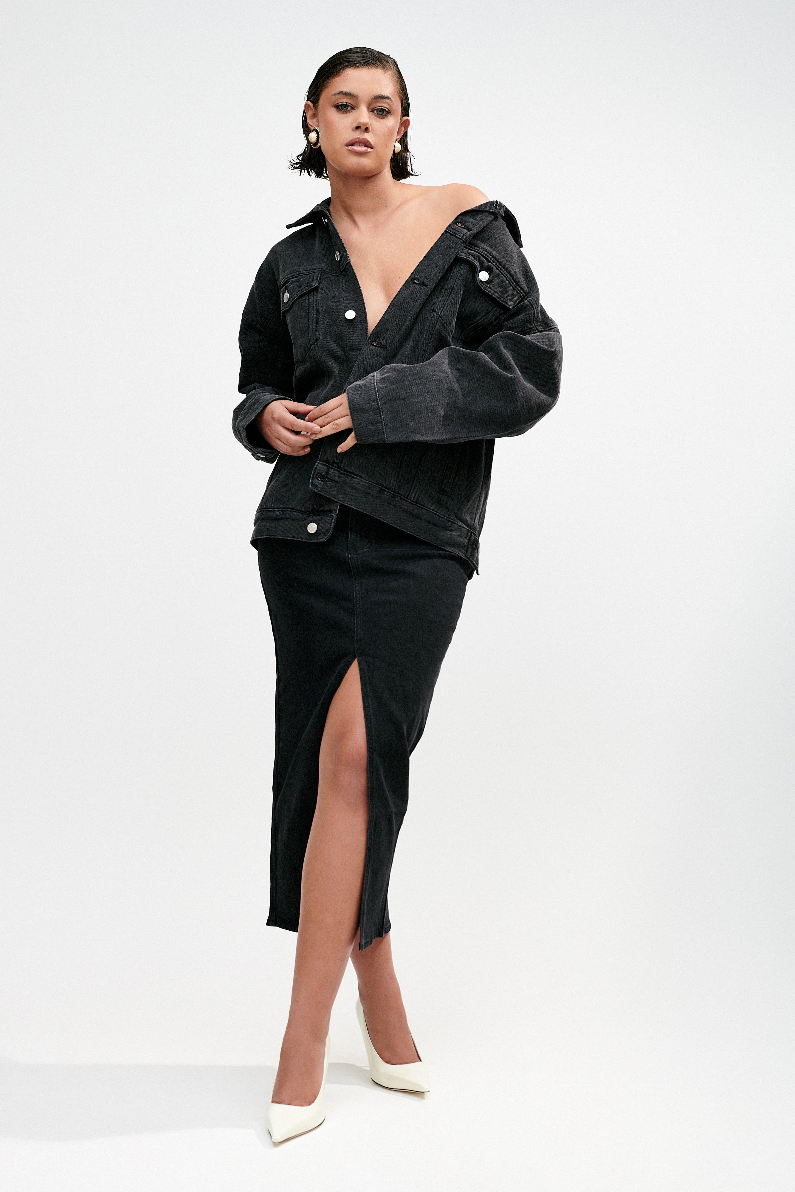 Sion Oversized Denim Jacket - Washed Black Product Image