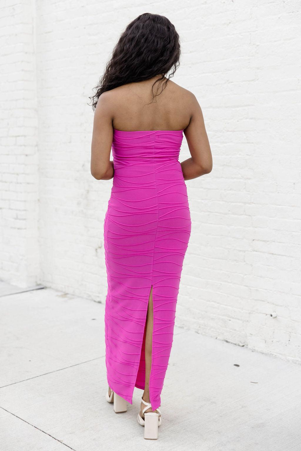 Brighten The Day Pink Strapless Textured Midi Dress FINAL SALE Product Image