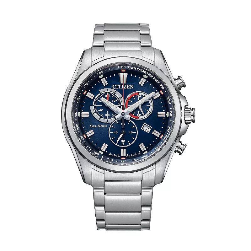 Citizen Mens Eco-Drive Weekender Stainless Steel Blue Chronograph Dial Bracelet Watch - AT2131-56L Silver Product Image