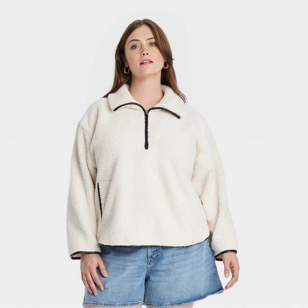 Womens Faux Shearling Quarter Zip Pullover - Universal Thread Product Image