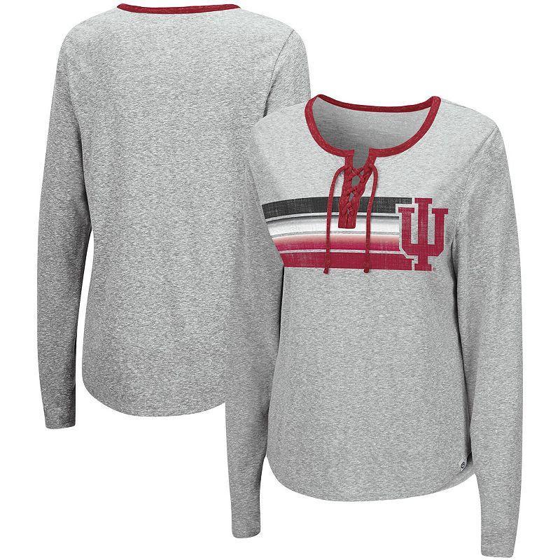 Womens Colosseum Heathered Gray Indiana Hoosiers Sundial Tri-Blend Long Sleeve Lace-Up T-Shirt Product Image