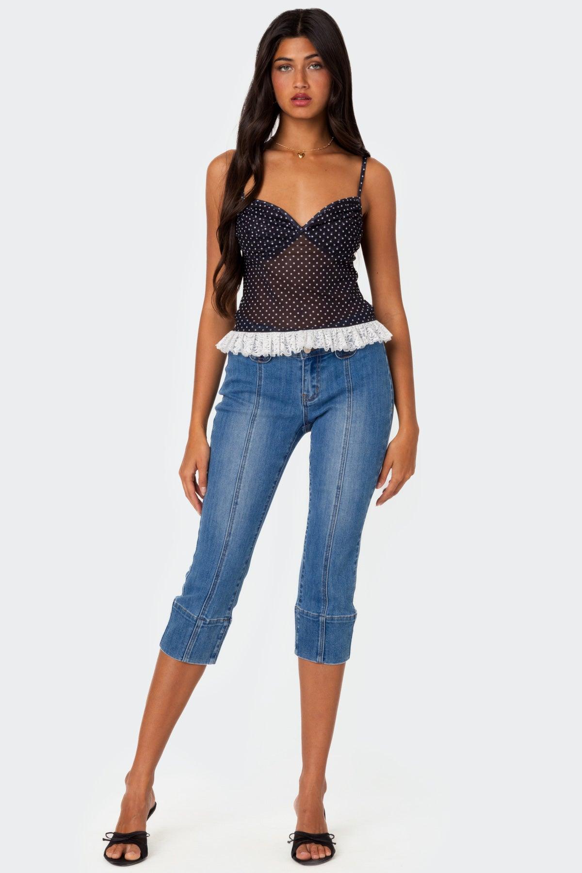 Polka Dot Cupped Mesh Top Product Image