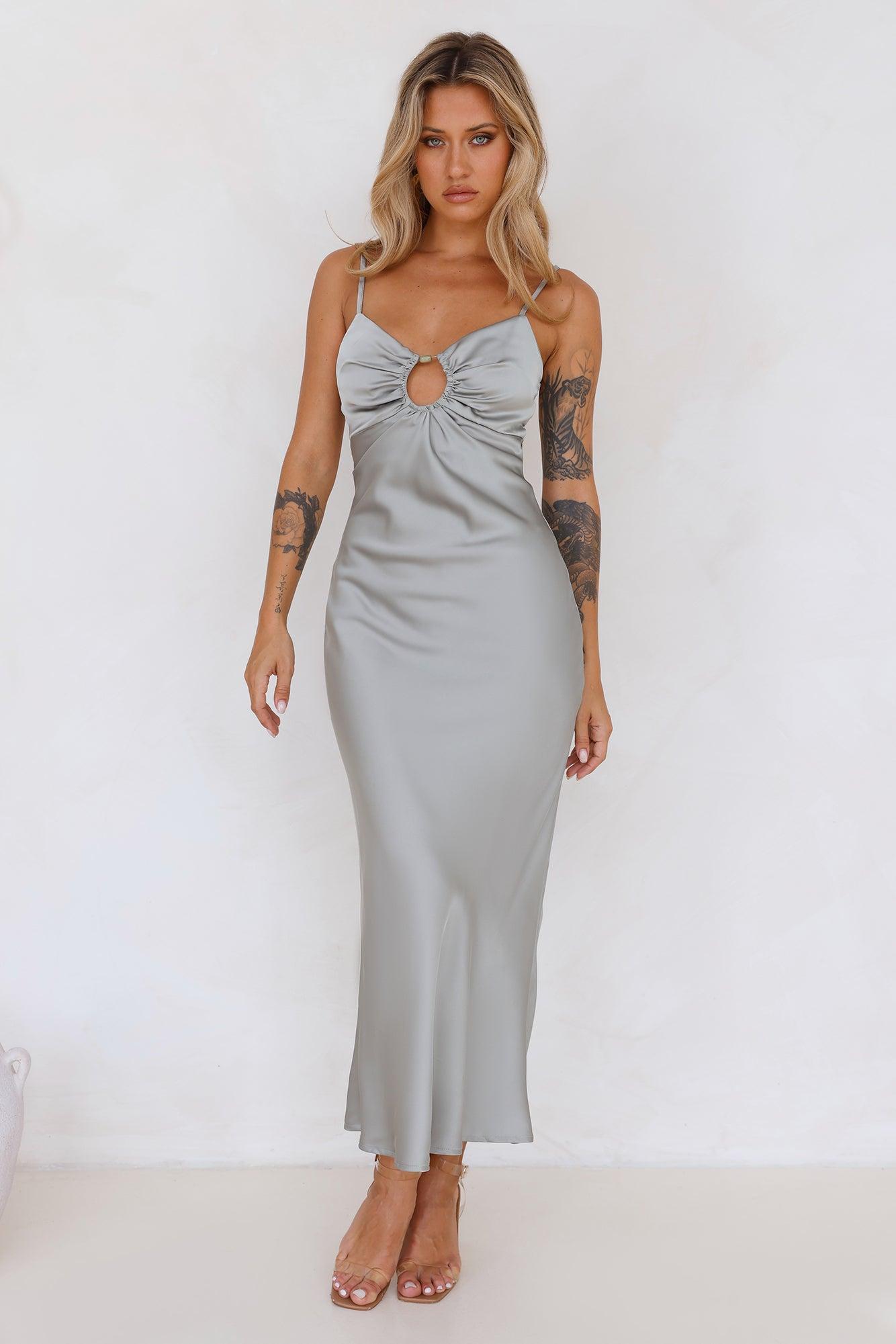 Style Compass Satin Midi Dress Sage Product Image