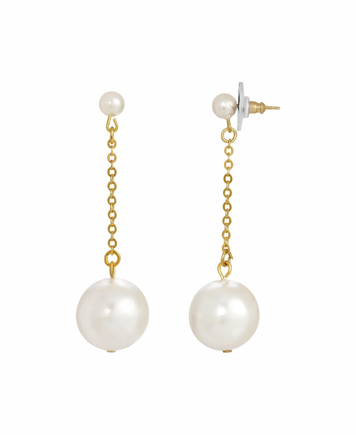 1928 Gold Tone Simulated Pearl Chain Drop Post Earrings, Womens, White Product Image