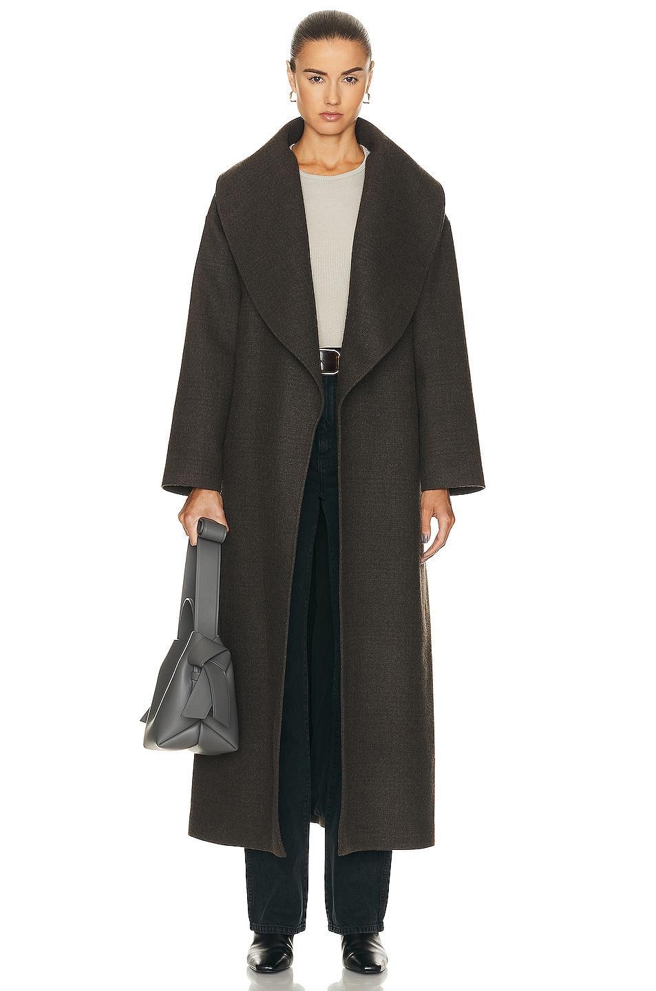 NOUR HAMMOUR Lucee Drapey Belted Blanket Coat in Grey Product Image