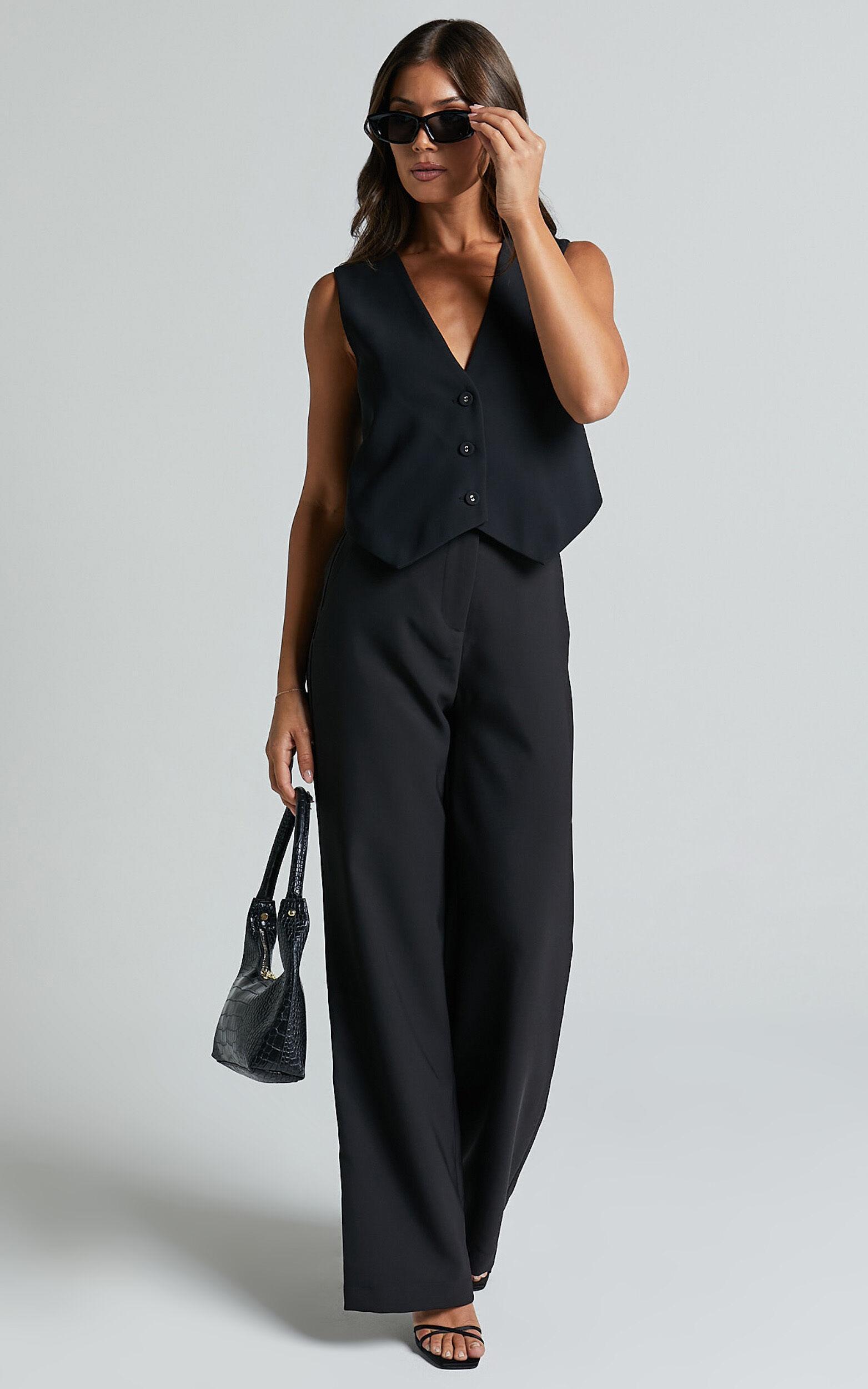 Charla Top - Tailored Button Through Vest in Black Product Image