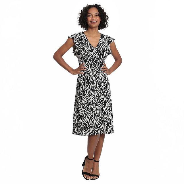 Womens London Times Ruffle Sleeve Print Midi Dress Product Image