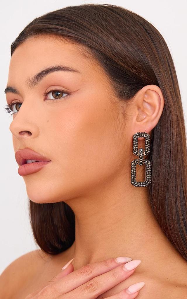 Black Diamante Square Chain Link Statement Earrings Product Image