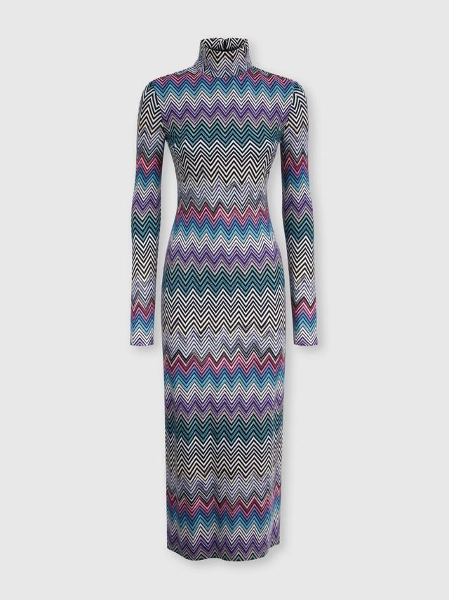 Long turtleneck dress in zig zag wool Product Image