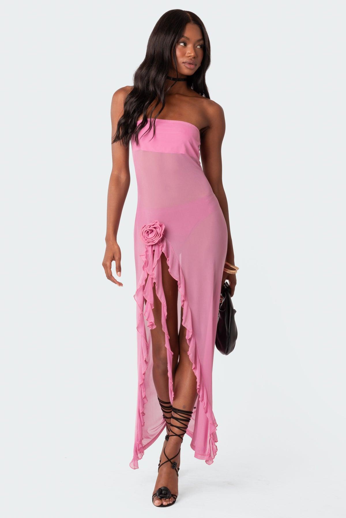 Suri Sheer Mesh Flower Pin Maxi Dress Product Image