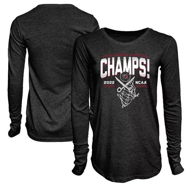 Womens Blue 84 Heathered Black South Carolina Gamecocks 2022 NCAA Womens Basketball National Champions Cut The Net Long Sleeve T-Shirt Product Image