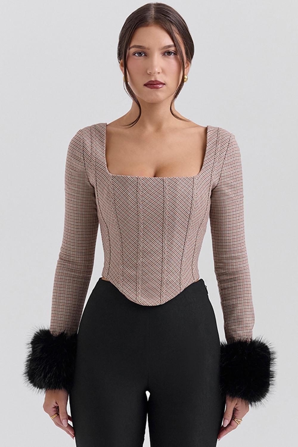 Antonia Brown Puppytooth Corset Top Product Image