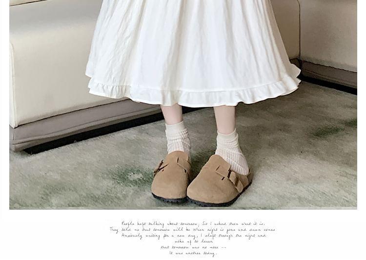 Elastic Waist Plain Tiered Ruffle Trim Midi A-Line Skirt Product Image