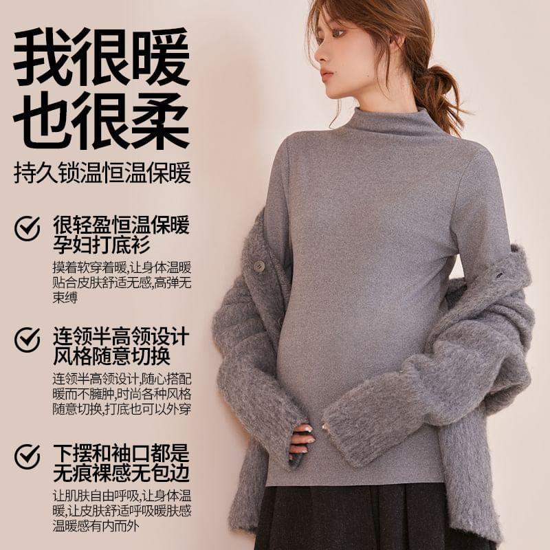 Maternity Long-Sleeve Mock Neck Plain Top Product Image