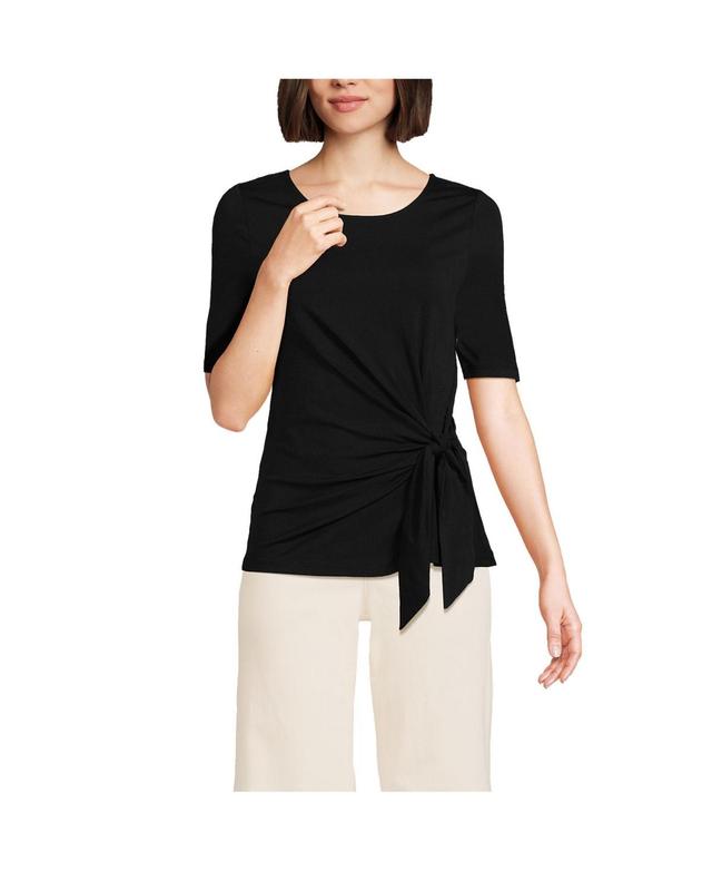 Petite Lands End Elbow Sleeve Tie Front Top, Womens Product Image