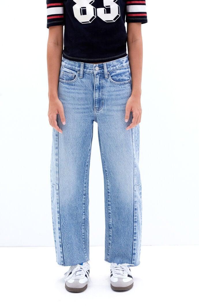 Women's Light Indigo Side Seam Cropped Barrel Jeans Product Image