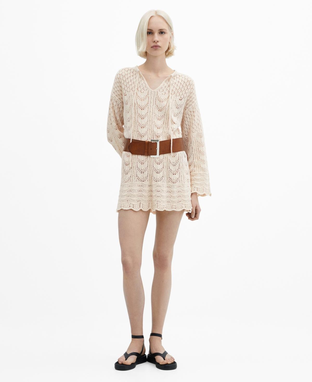 Mango Womens Flared-Sleeve Crochet Dress Product Image