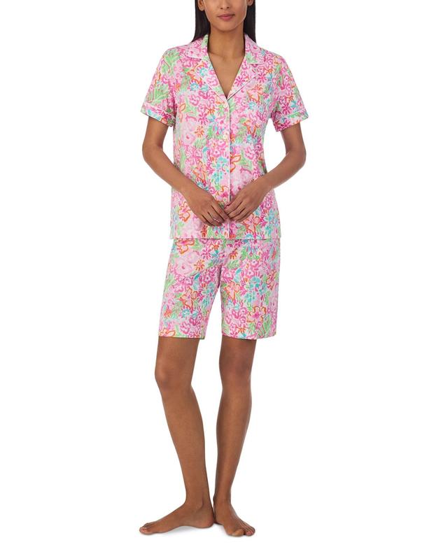 Lauren Ralph Lauren Womens 2-Pc. Short-Sleeve Notch-Collar Bermuda Pajama Set Product Image