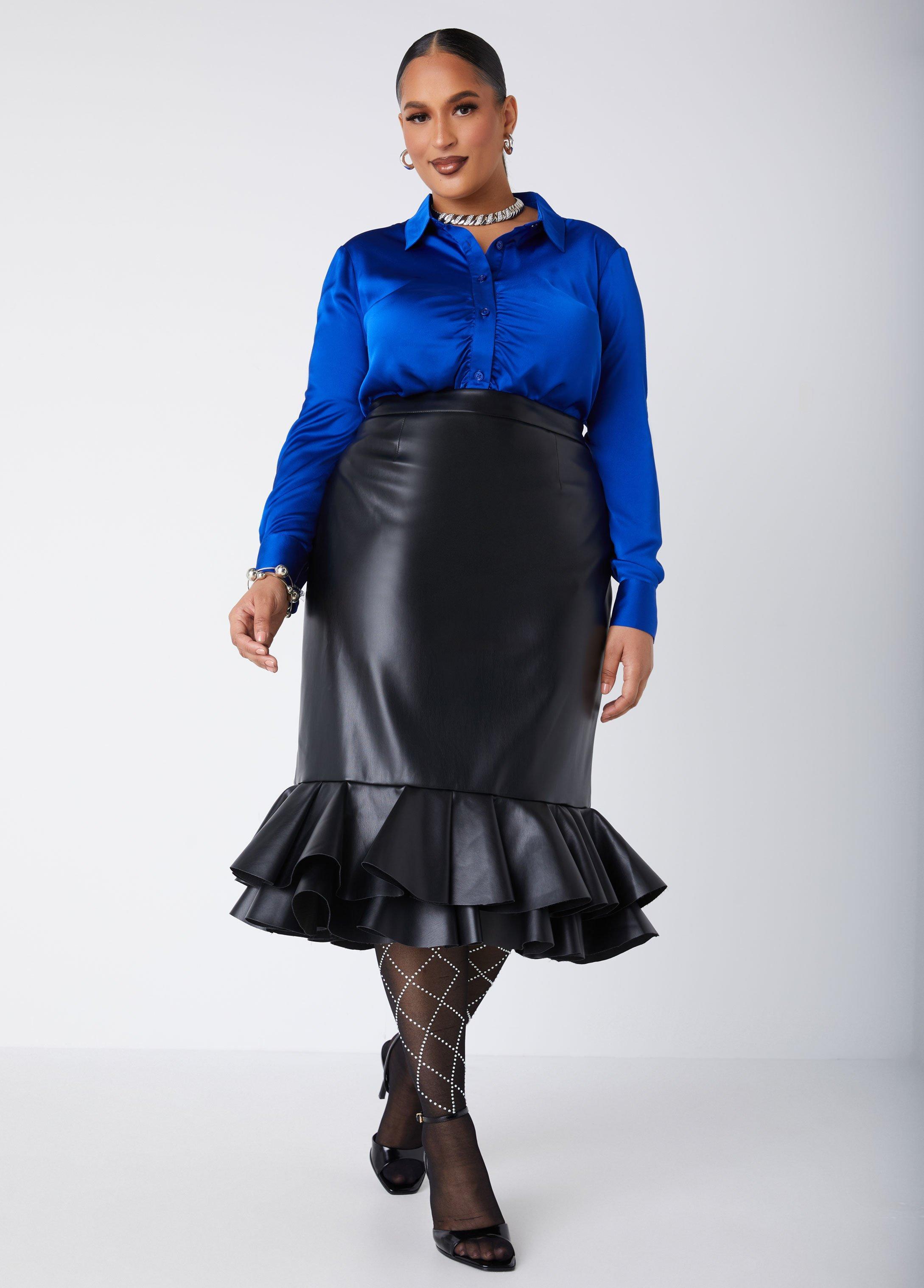 Plus Size Ruched Satin Shirt Ashley Stewart Product Image