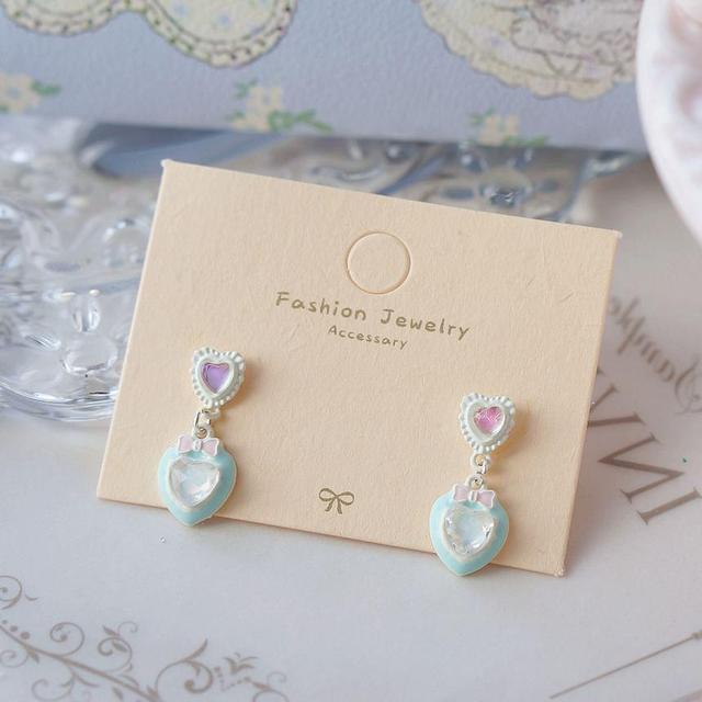 Heart Rhinestone Drop Earring / Clip-On Earring Product Image