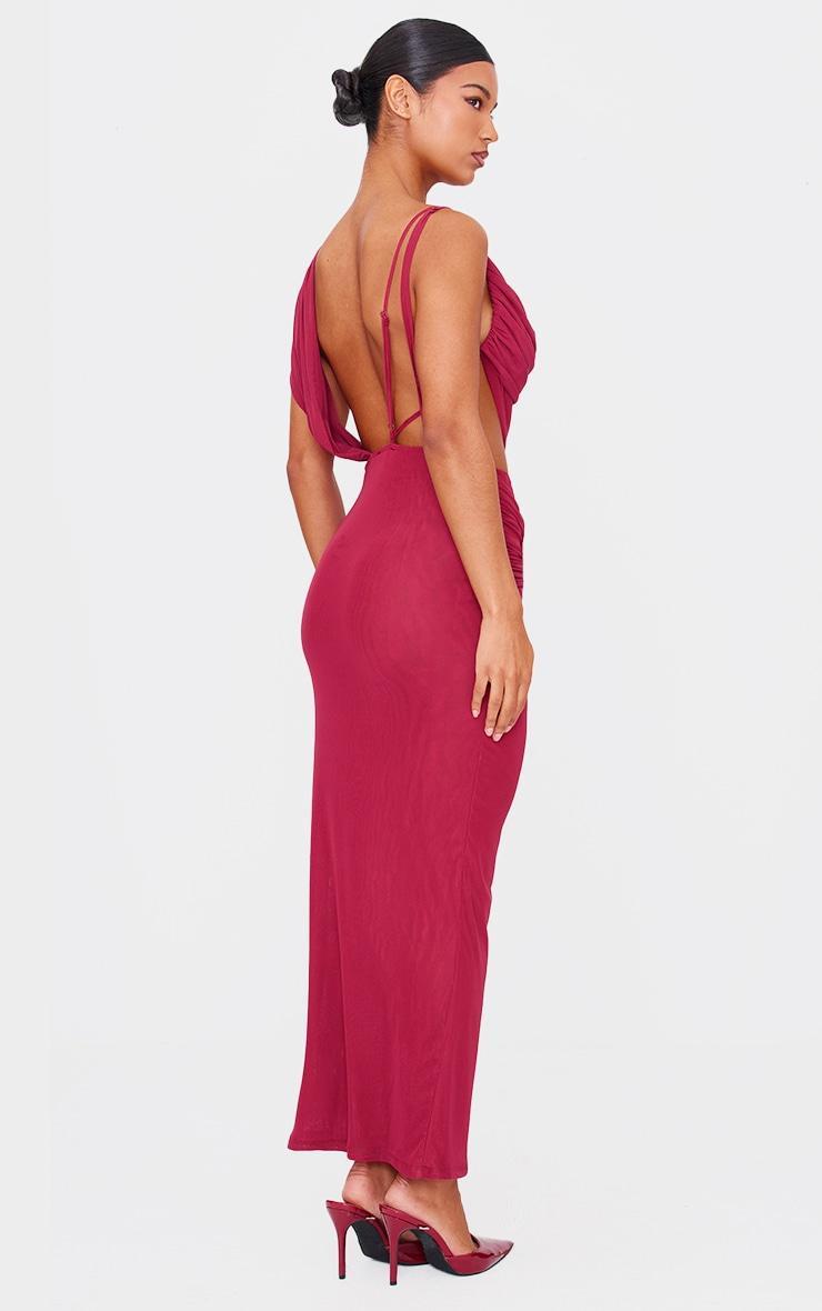 Burgundy Mesh Draped Cut Out Maxi Dress Product Image