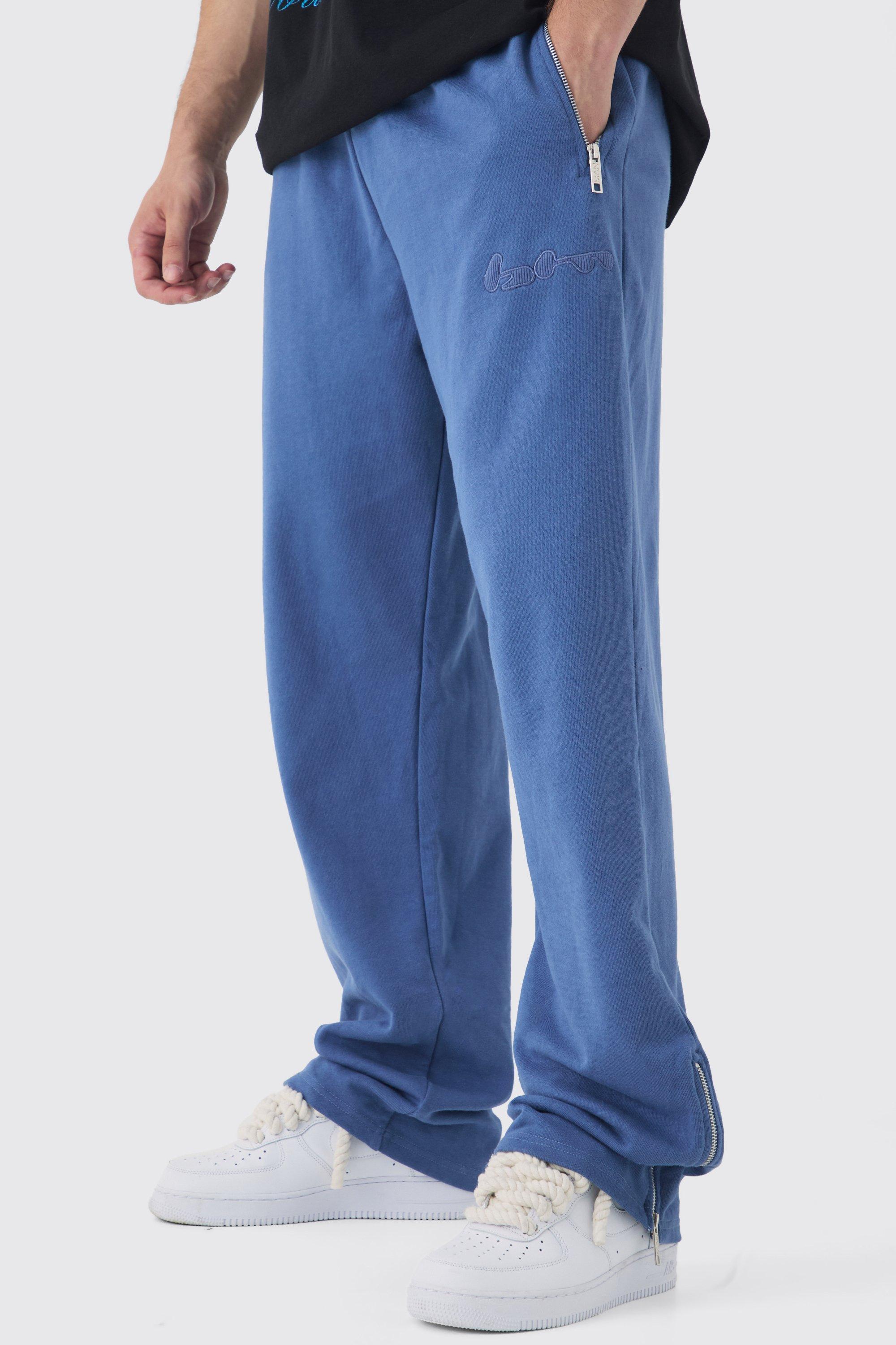 Tall Oversized Loopback Ribbed Applique Zip Sweatpants | boohooMAN USA Product Image