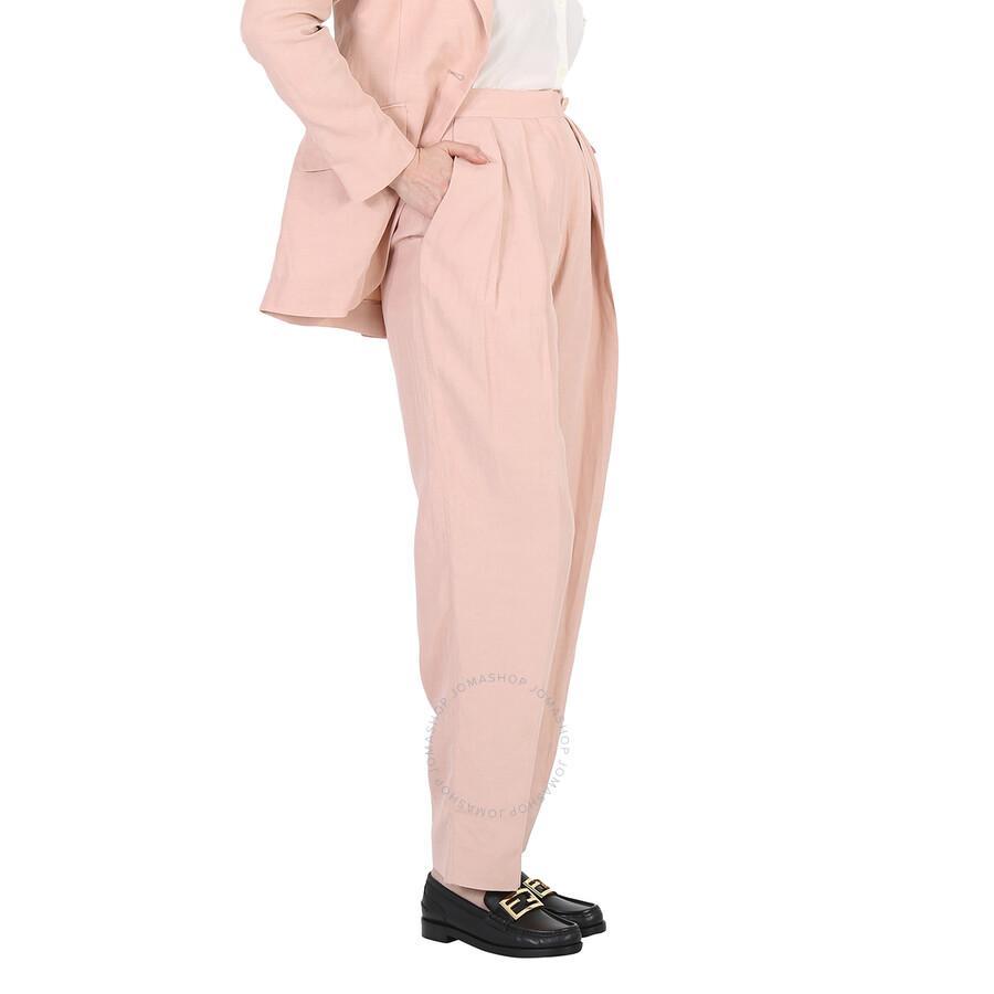 Rose Fluid Linen Pleat Front Straight Leg Trousers In Pink Product Image