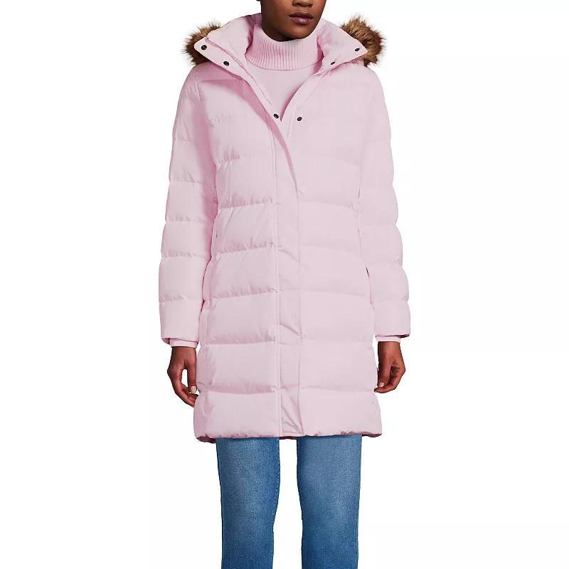 Petite Lands End Down Puffer Faux Fur Trim Hooded Winter Parka Coat, Womens Product Image