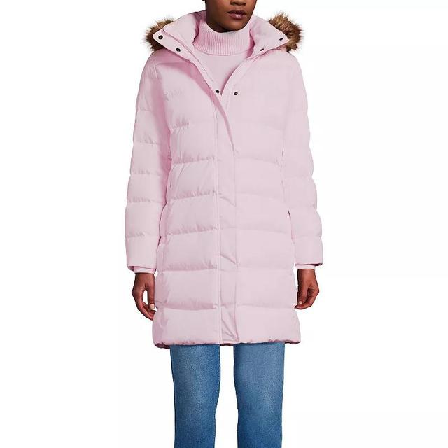 Petite Lands End Down Puffer Faux Fur Trim Hooded Winter Parka Coat, Womens Deep Blue Product Image