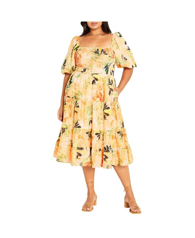 City Chic Womens Ariella Puff Sleeves Tier Print Dress Product Image