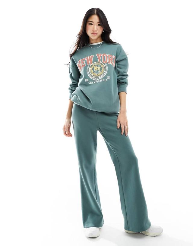 Miss Selfridge wide leg sweatpants in washed green - part of a set Product Image