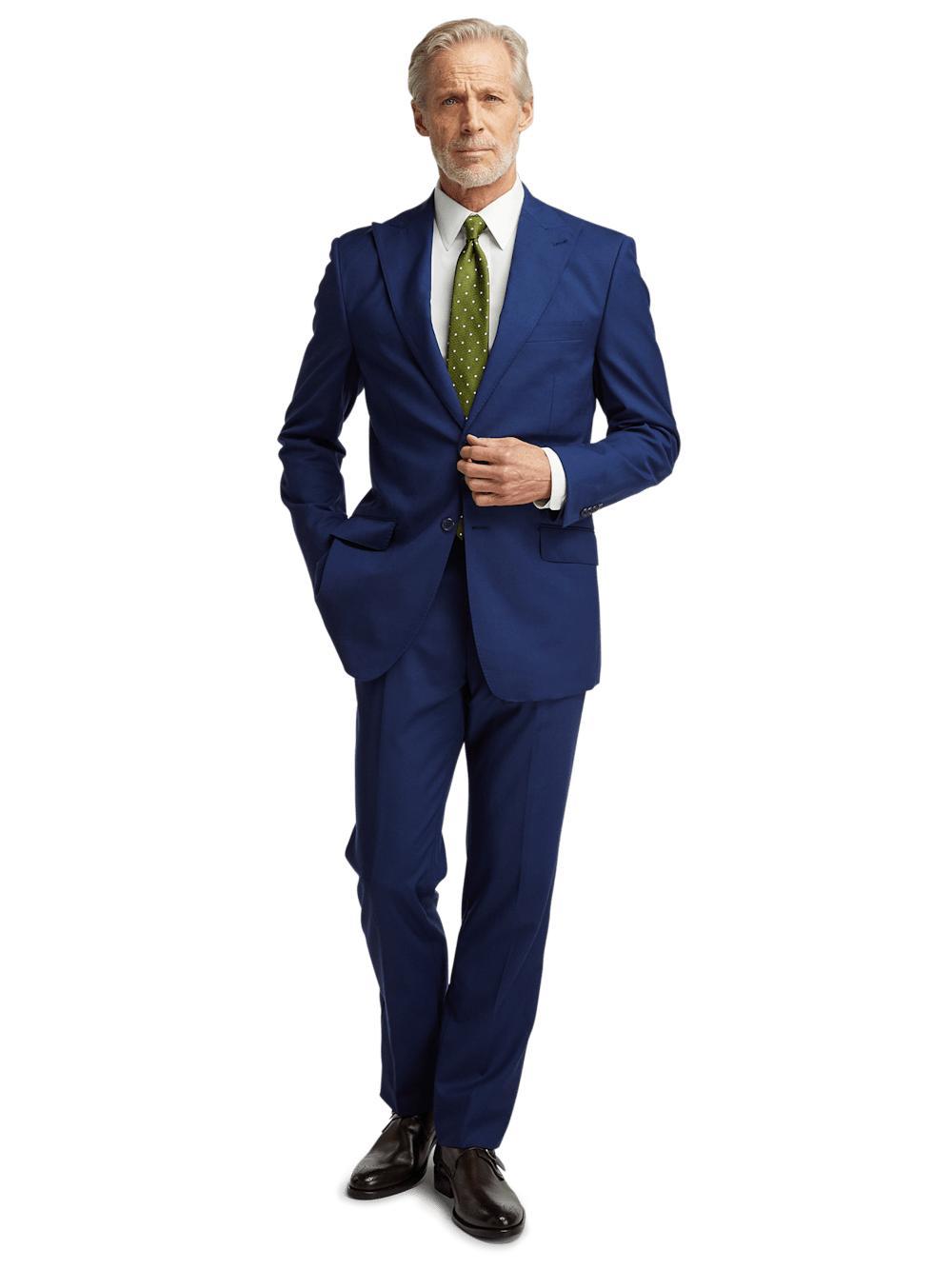 Wool Stretch Bengaline Single Breasted Peak Lapel Suit - Blue Product Image