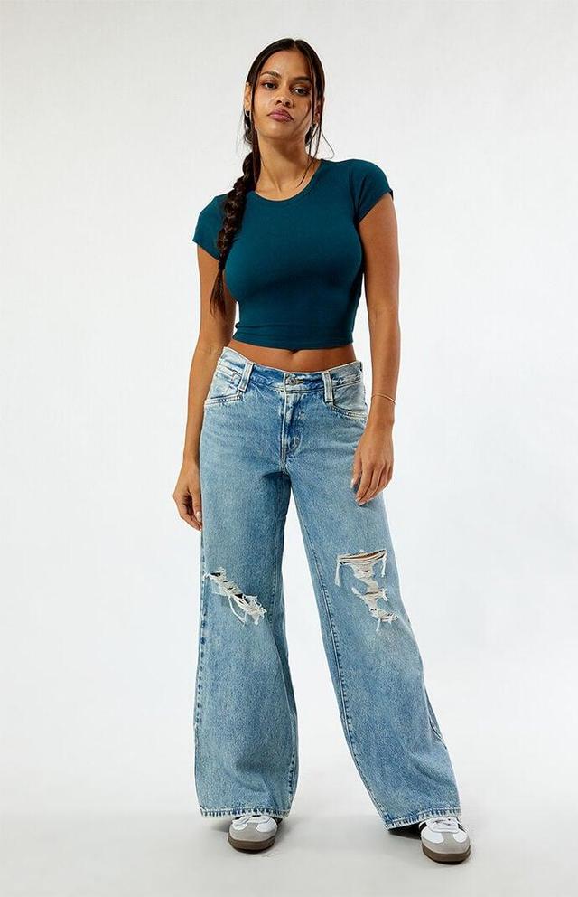 Levis Womens Light Indigo Ripped 94 Baggy Wide Leg Jeans Product Image