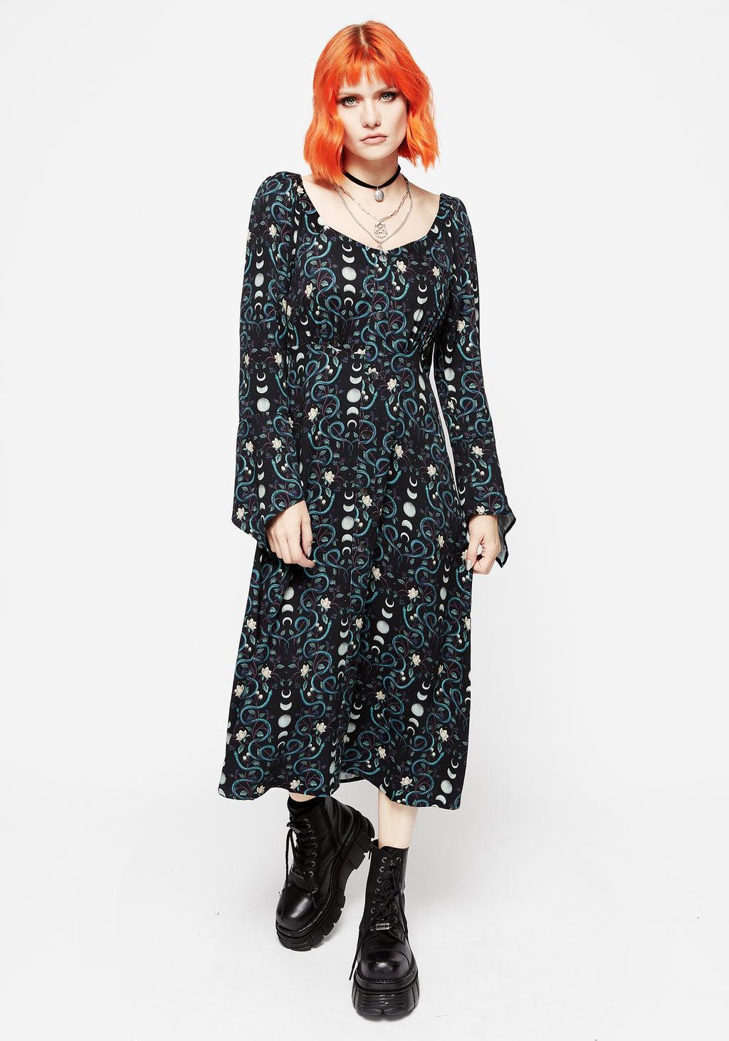 Pythia Print Flute Sleeve Midi Dress Product Image