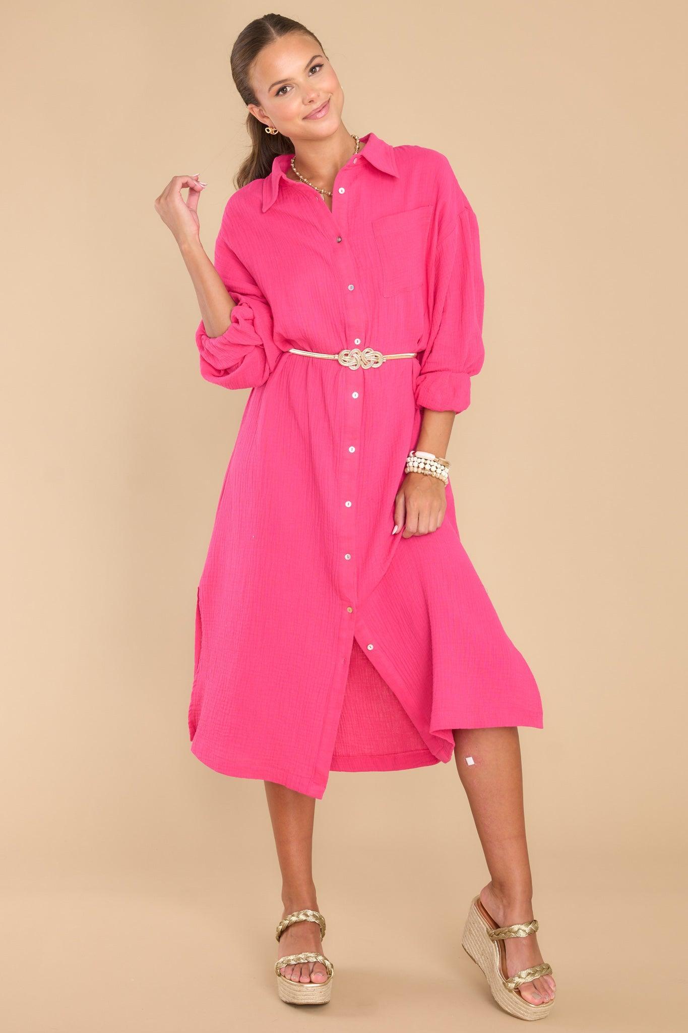 Aura Somewhere Up Above Lipstick Midi Dress Pink Product Image