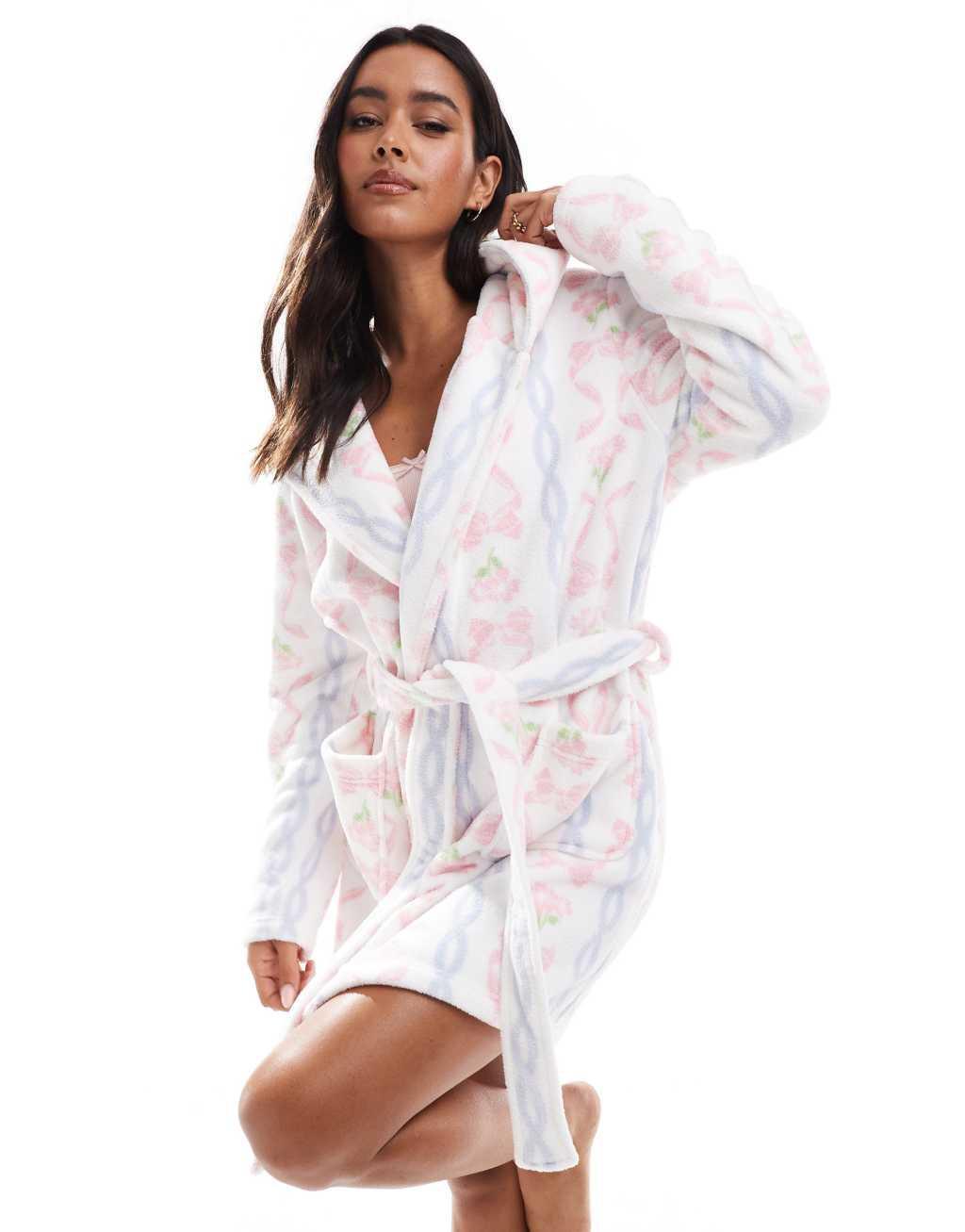 ASOS DESIGN microfleece mini robe in bow print Product Image