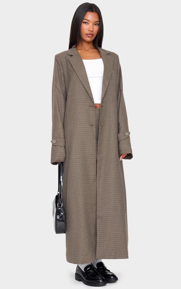 Khaki Check Print Oversized Trench Coat Product Image