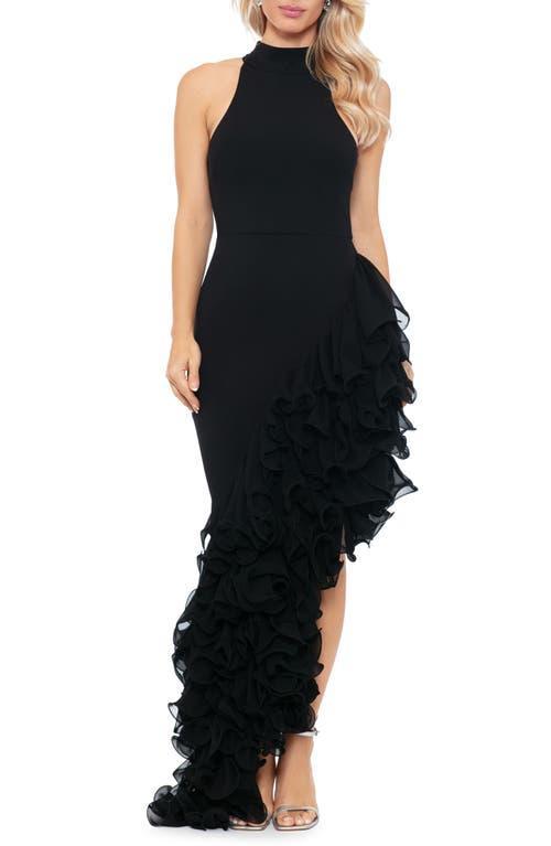 Betsy & Adam Ruffle Detail Asymmetric Body-Con Ponte Gown Product Image